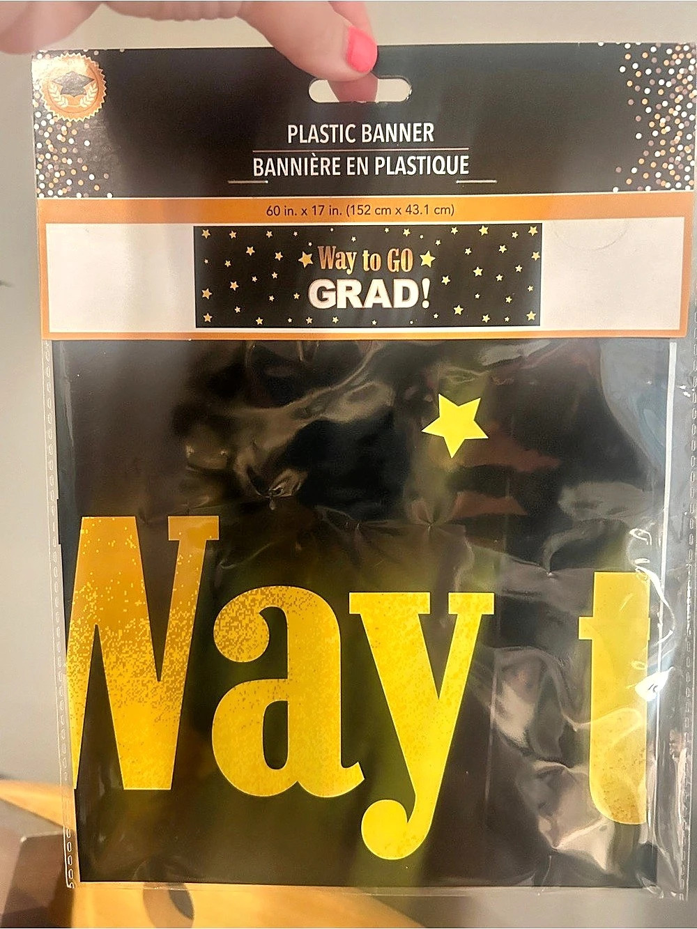 NEW Way to Go Grad Plastic Banner, Black & Gold